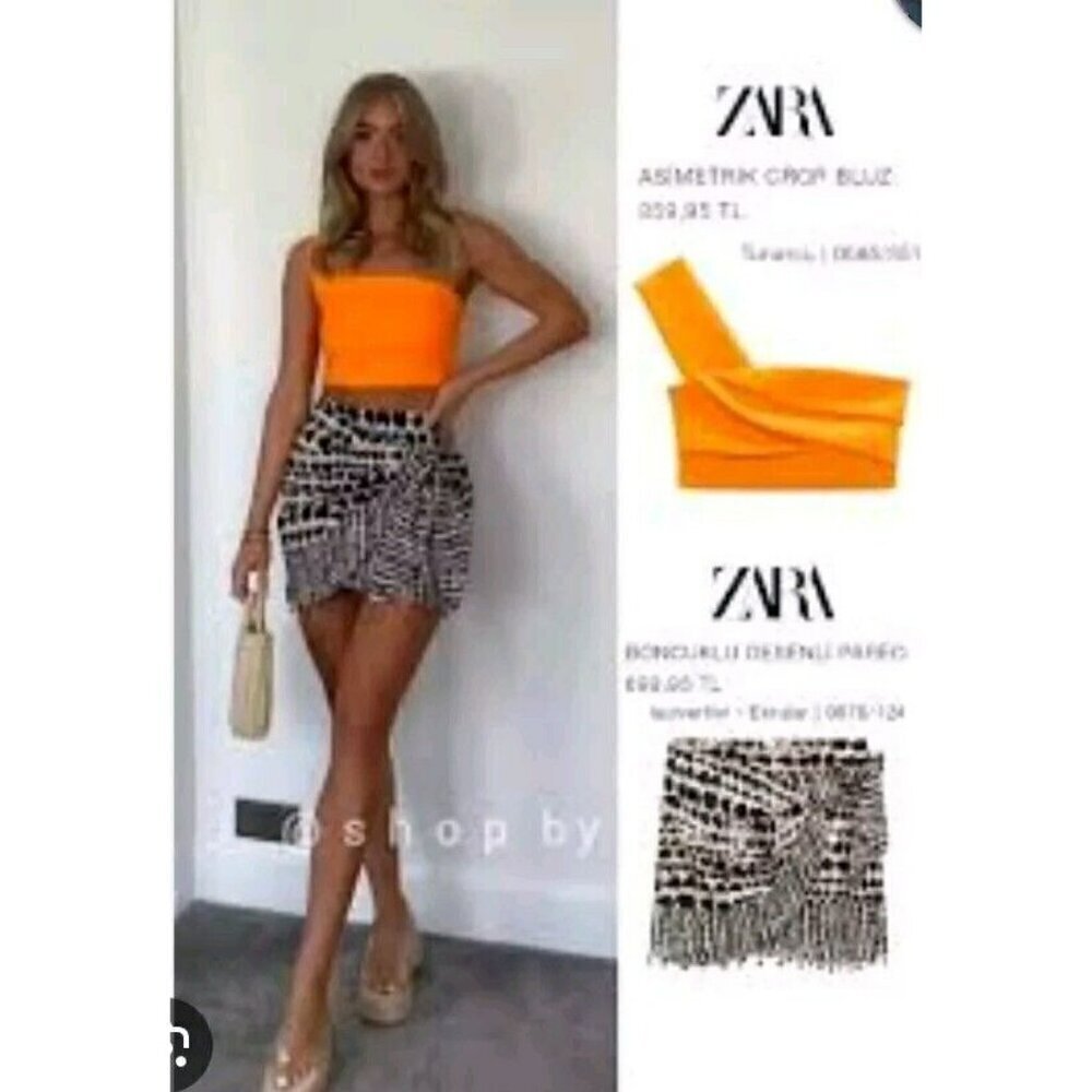 Zara Printed Sarong Wrap Skirt Size Xs  NWT Navy  9878 124